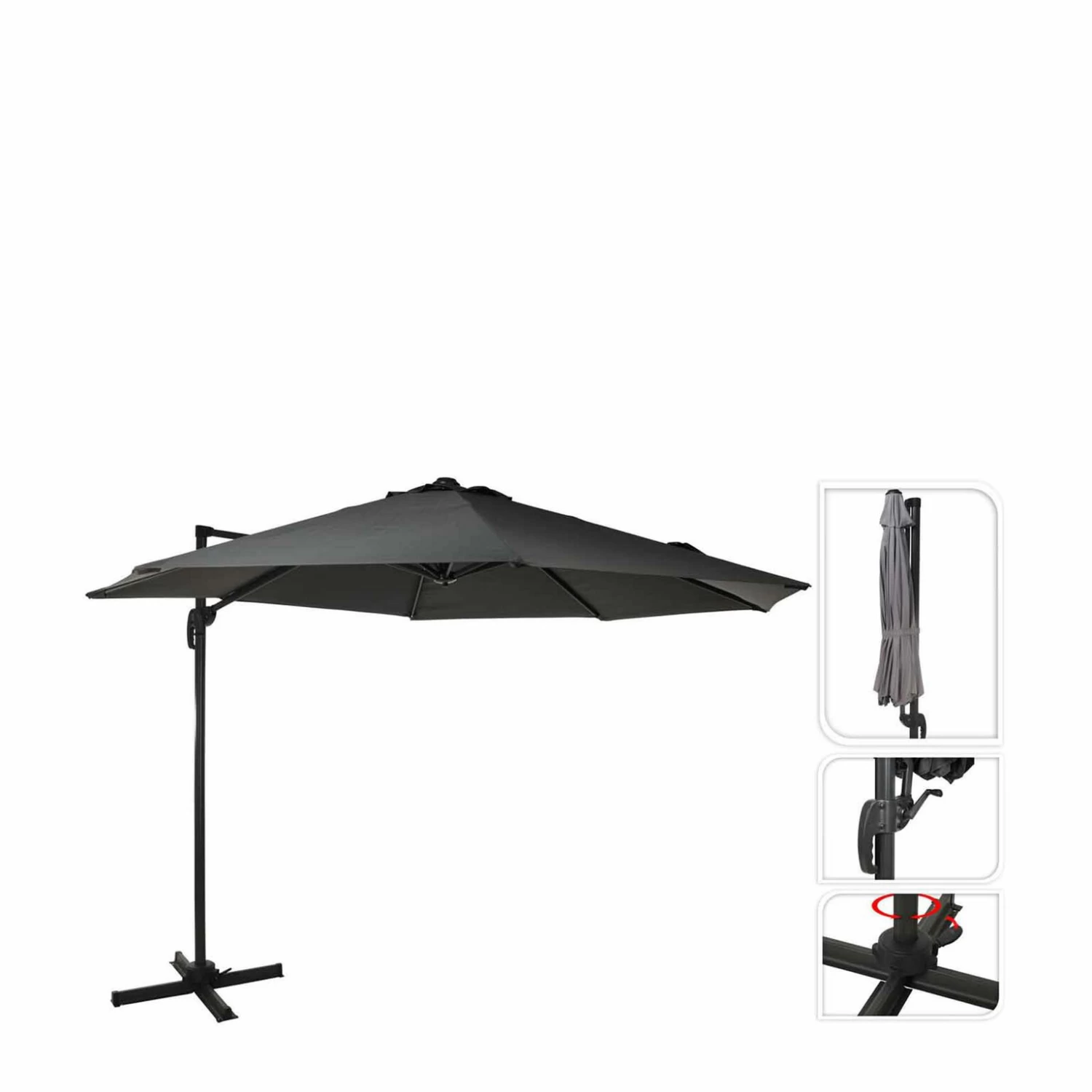 Parasol Roma Rond 300 Cm Donker Grijs 2 Parasol Roma Rond 300 Cm Donker Grijs - Afbeelding 2