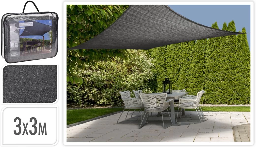 Schaduwdoek Vierkant Grijs Kleur 3x3m 2 Schaduwdoek Vierkant Grijs Kleur 3x3m - Afbeelding 2